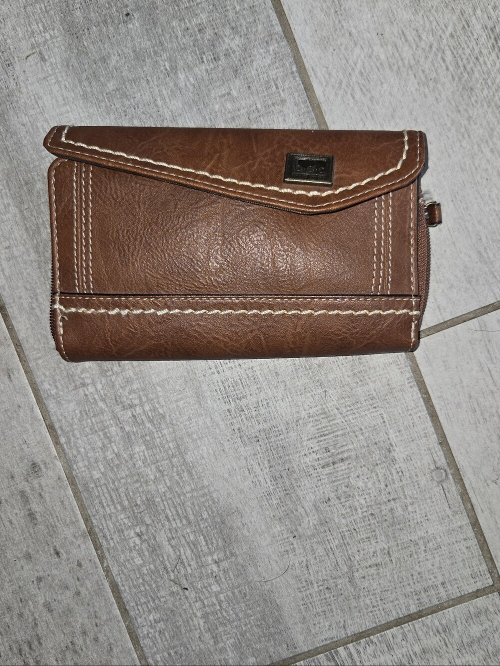 Brown Faux Leather Women's Wallet with Contrast Stitching